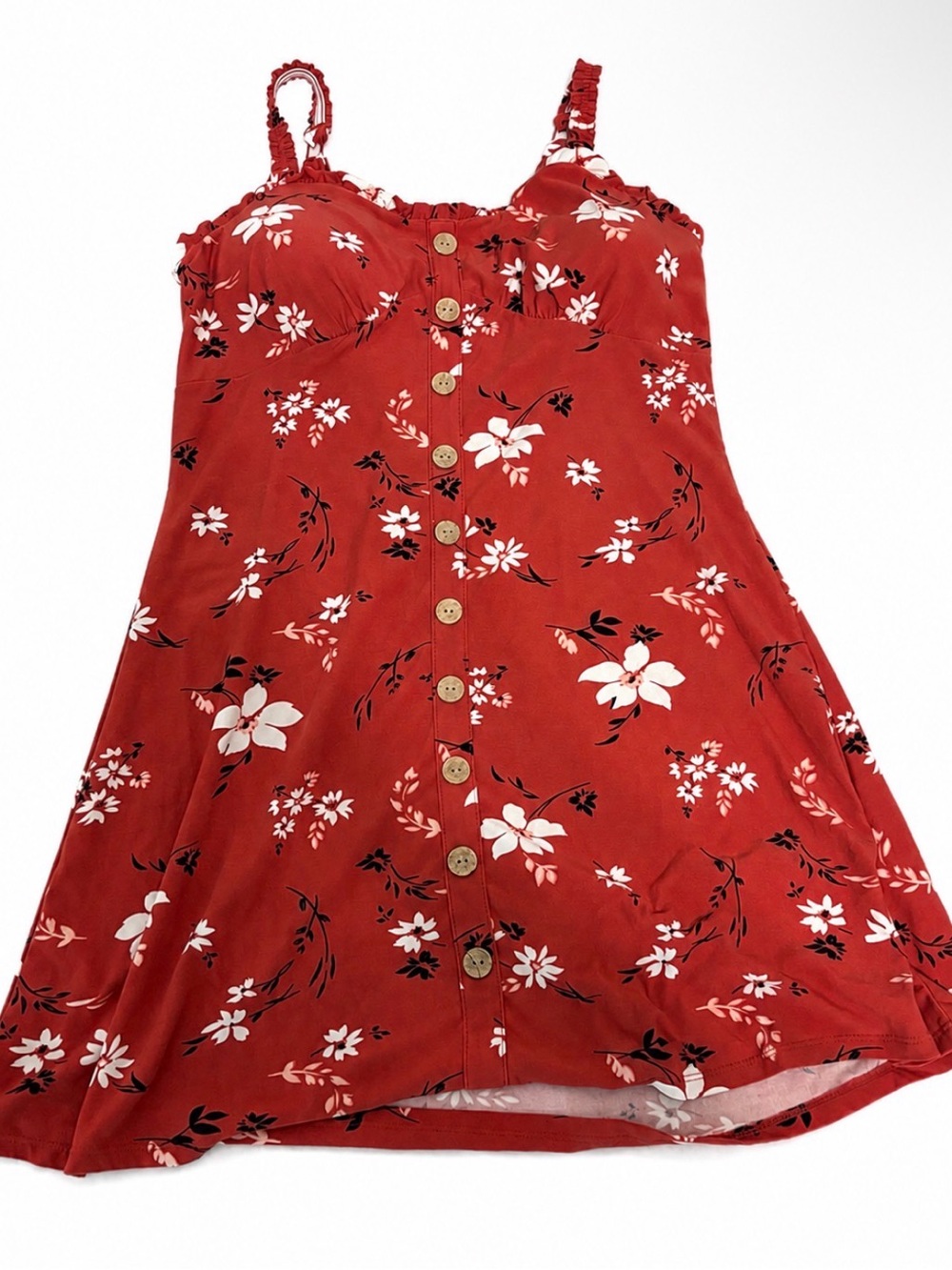 Red Floral Button-Front Dress